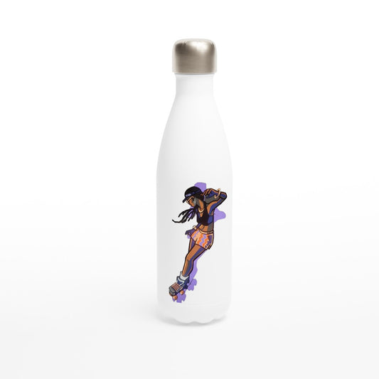 White 17oz Stainless Steel Water Bottle (Female Back Skater) - Skate Base Skatewear